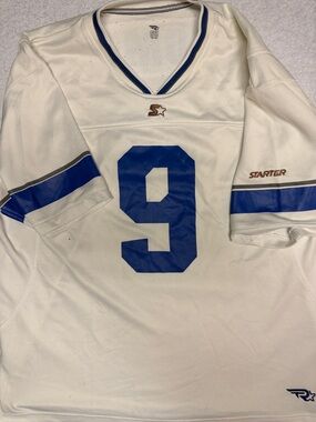 STARTER White V-Neck Sweater Jersey with Blue Accents and Number 9